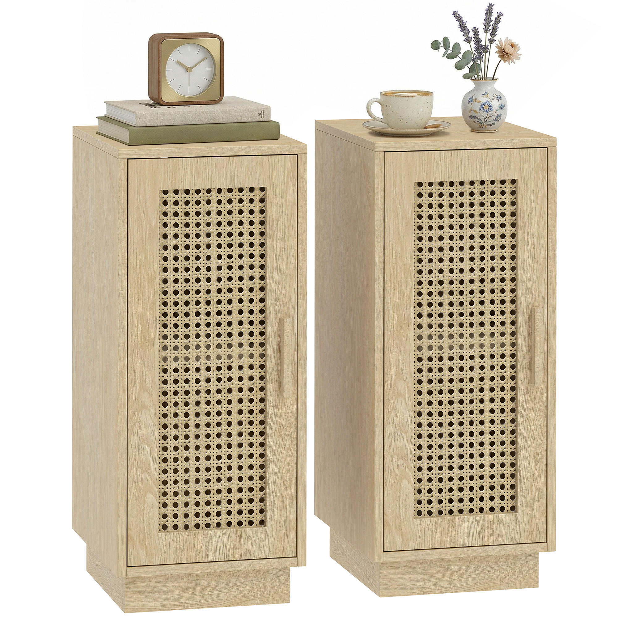 NACHTSCHRANK DE-12977 verstellbares Regal und geflochtene Tür Naturholz - Naturfarben, Holzwerkstoff (25/60/30cm) - ComfortXL