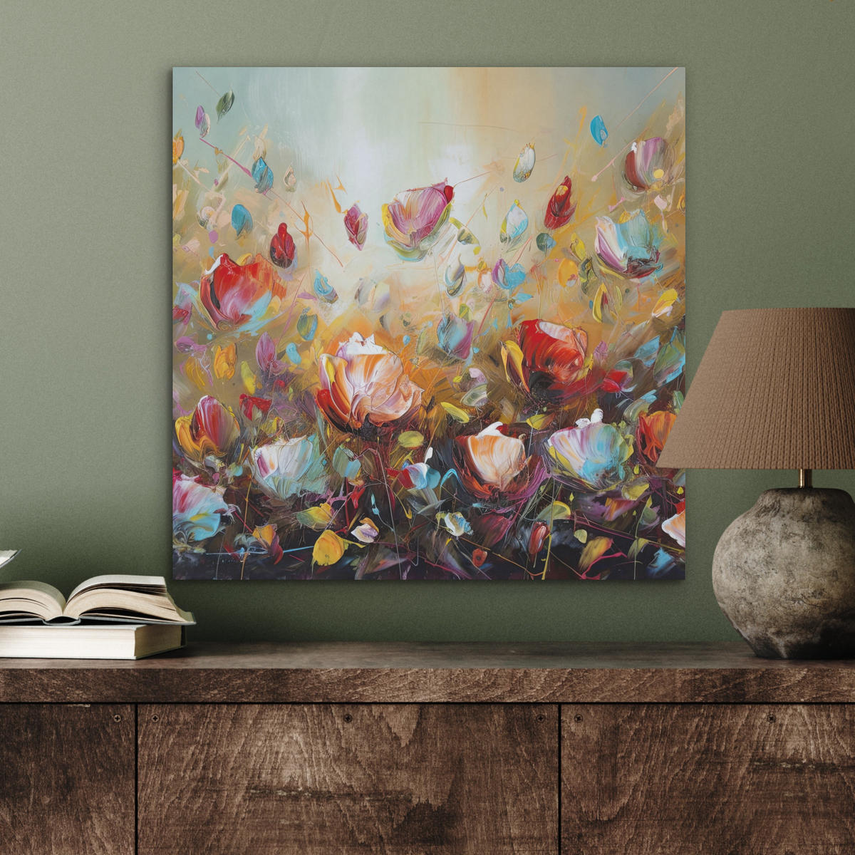 AKUSTIKBILD Blumen - Kunst - Natur - Ölgemälde Wandbilder 60x60 cm - Multicolor, Kunststoff (60/60/0.9cm) - MuchoWow