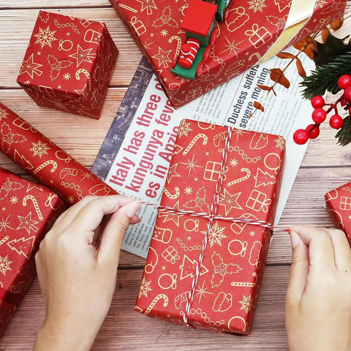 GESCHENKPAPIER Rolle Weihnachten Rot 43 cm x 15 m - Rot, Papier (43/0.1/1500cm)