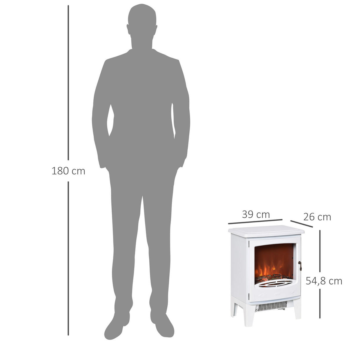 LED Elektrokamin Standkamin mit Flammeneffekt 900/1800W Weiß - Weiß, Metall (26/54.8/39cm) - HOMCOM