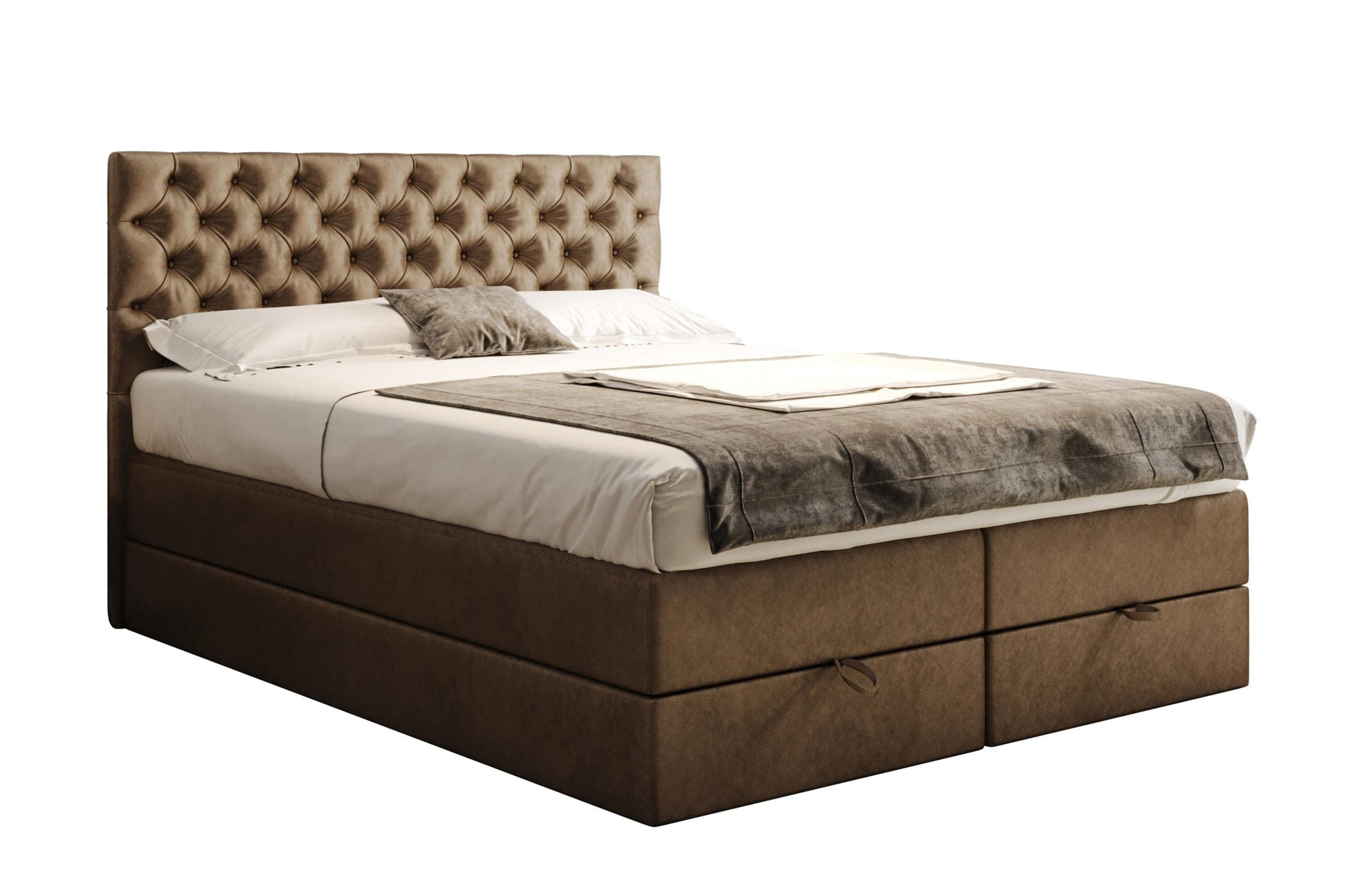 BOXSPRINGBETT 200 x 200 cm LUWR mit H3 Bonell, Bettkasten, Taschenmatratze, Chesterfield Kopfteil, Hellbraun - Hellbraun, Holz/Kunststoff (200/200cm) - Trada