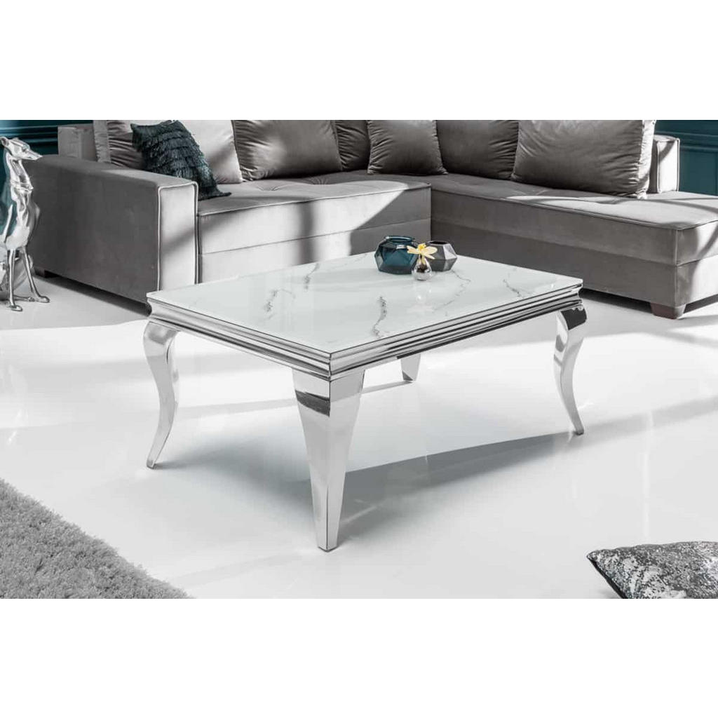 Thumbnail - riess-ambiente Couchtisch, Grau, Silber, Weiß, Metall, Glas, Stein, Marmor Optik, Rechteckig,Rechteckig, 100x45x60 cm, W...