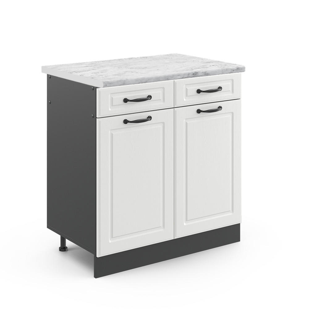 KÜCHENUNTERSCHRANK R-Line Weiß Landhaus 80 cm, AP Marmor - Anthrazit/Weiß, Holzwerkstoff (80/81.6/60cm) - Vicco