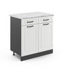 KÜCHENUNTERSCHRANK R-Line Weiß Landhaus 80 cm, AP Marmor - Anthrazit/Creme, Holzwerkstoff (80/81.6/60cm) - Vicco