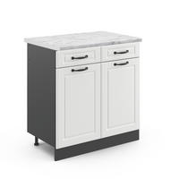 KÜCHENUNTERSCHRANK R-Line Weiß Landhaus 80 cm, AP Marmor - Anthrazit/Weiß, Holzwerkstoff (80/81.6/60cm) - Vicco