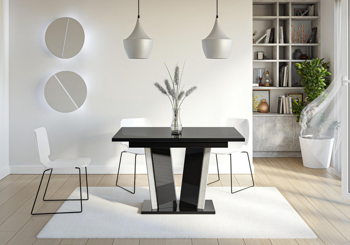 ESSTISCH Ausziehbar 120 - 160 cm Schwarz Hochglanz - Schwarz Hochglanz/Grau, Holzwerkstoff (120/80/75cm) - PROSPERO
