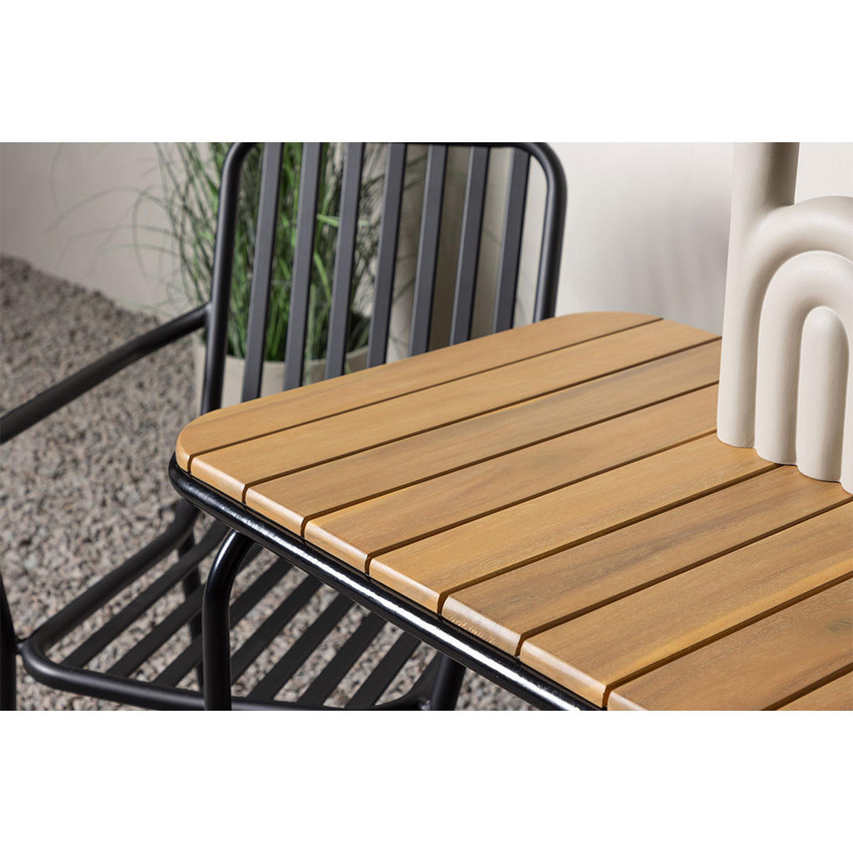 GARTENSET, Holmbeck, Tisch Natur, Stühle Schwarz, Holz, 88 x 70 x 74 cm, 3-teilig - Naturfarben, Holz - ebuy24