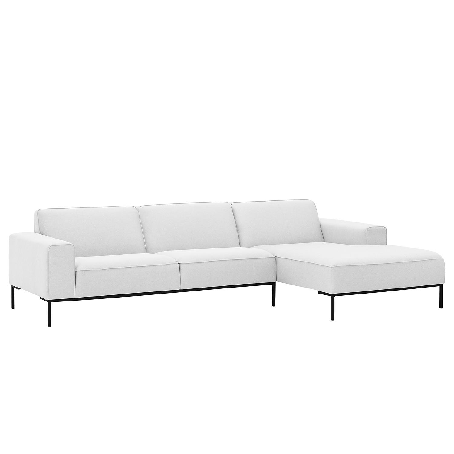 ECKSOFA mit Longchair - Webstoff - Schwarz/Weiß, Textil (285/168cm) - home24
