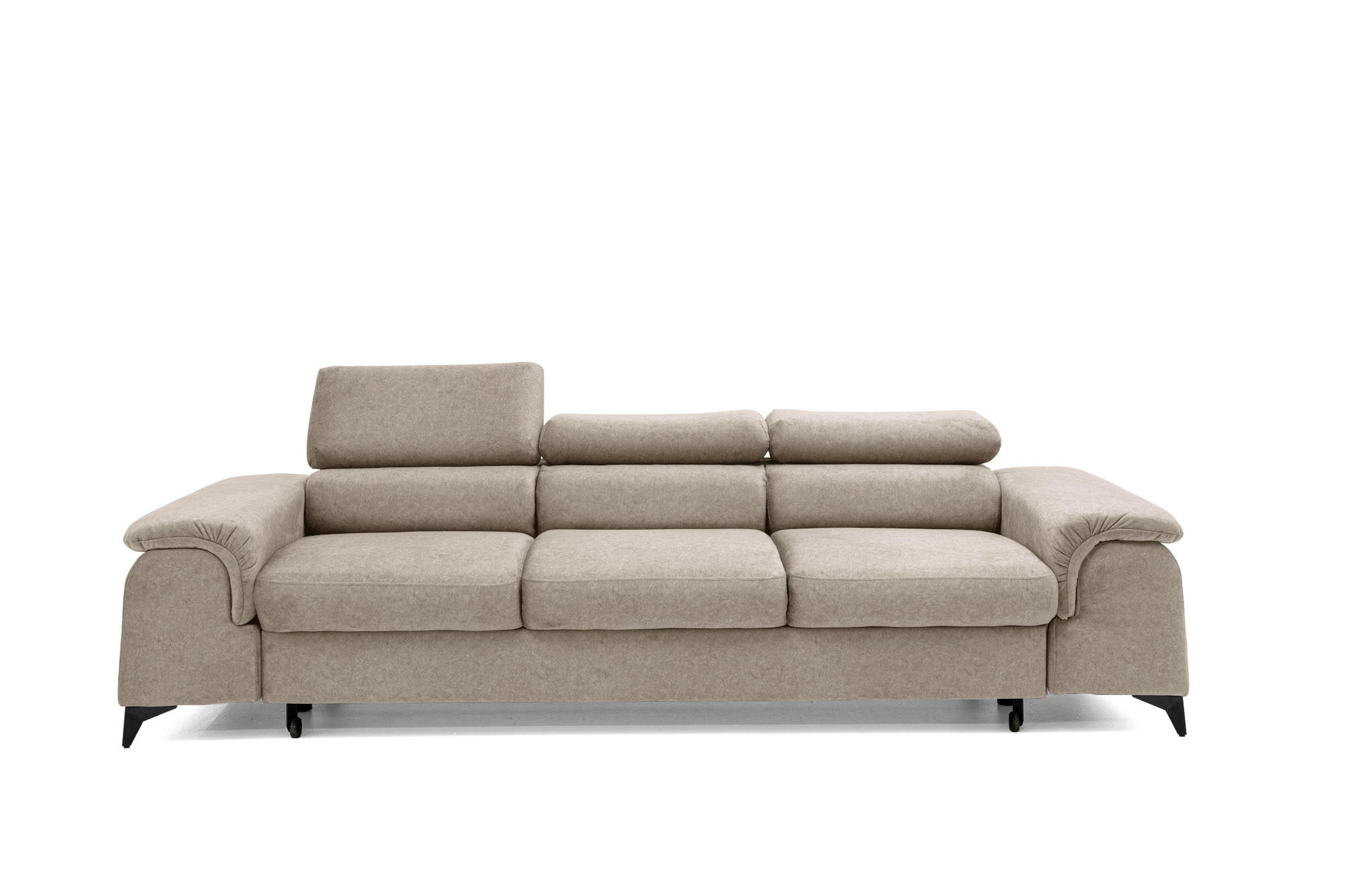 3-SITZER-SOFA PLAZA mit Schlaffunktion 127x195 Velours Beige - Beige/Schwarz, Holz/Textil (260/90/100cm) - Muffo