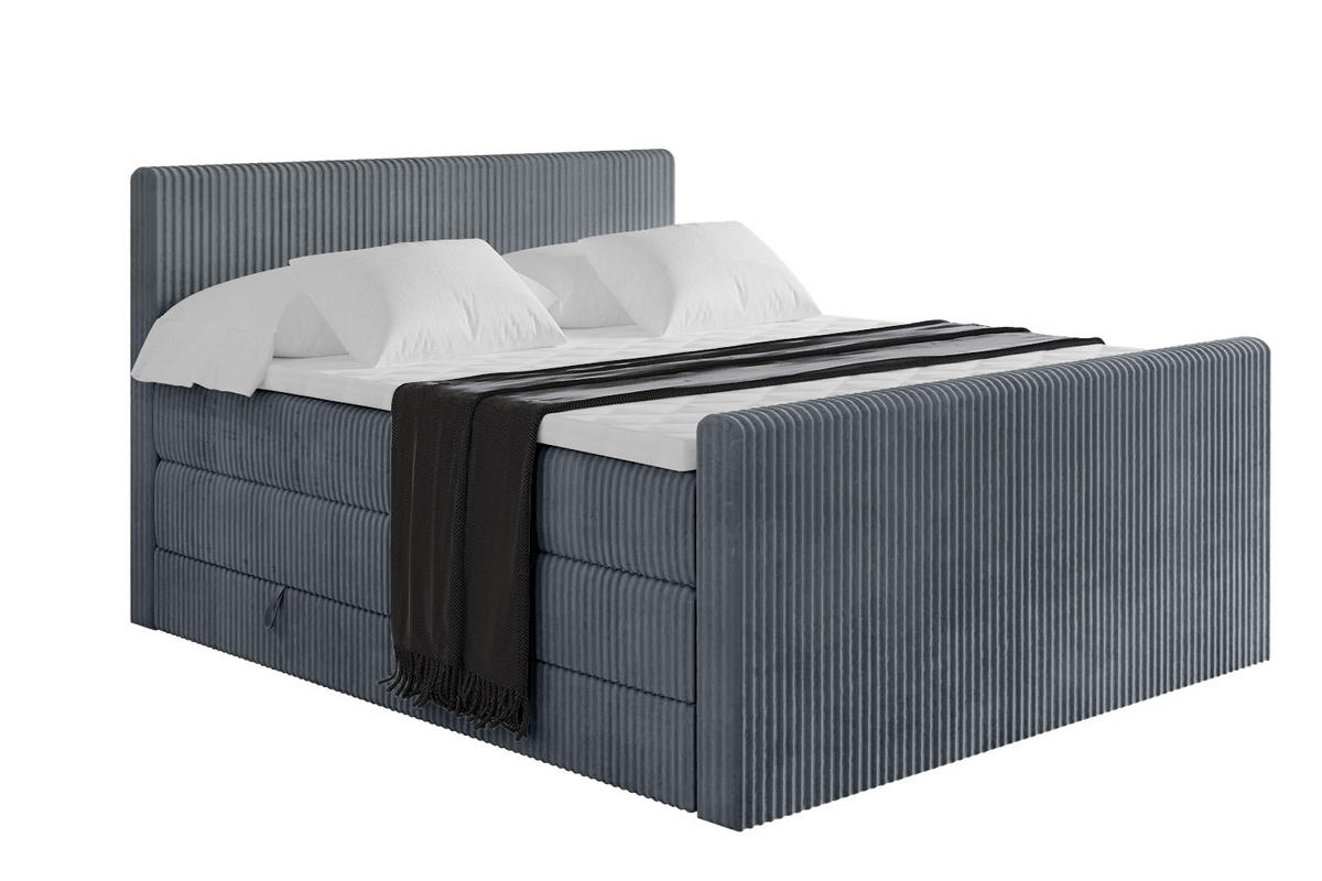 BOXSPRINGBETT mit Matratze H3|H4 und Lattenrost - TOLO-Z KING 140x200 Cord - Grau - Grau, Holzwerkstoff (140/200cm) - ALTDECOR