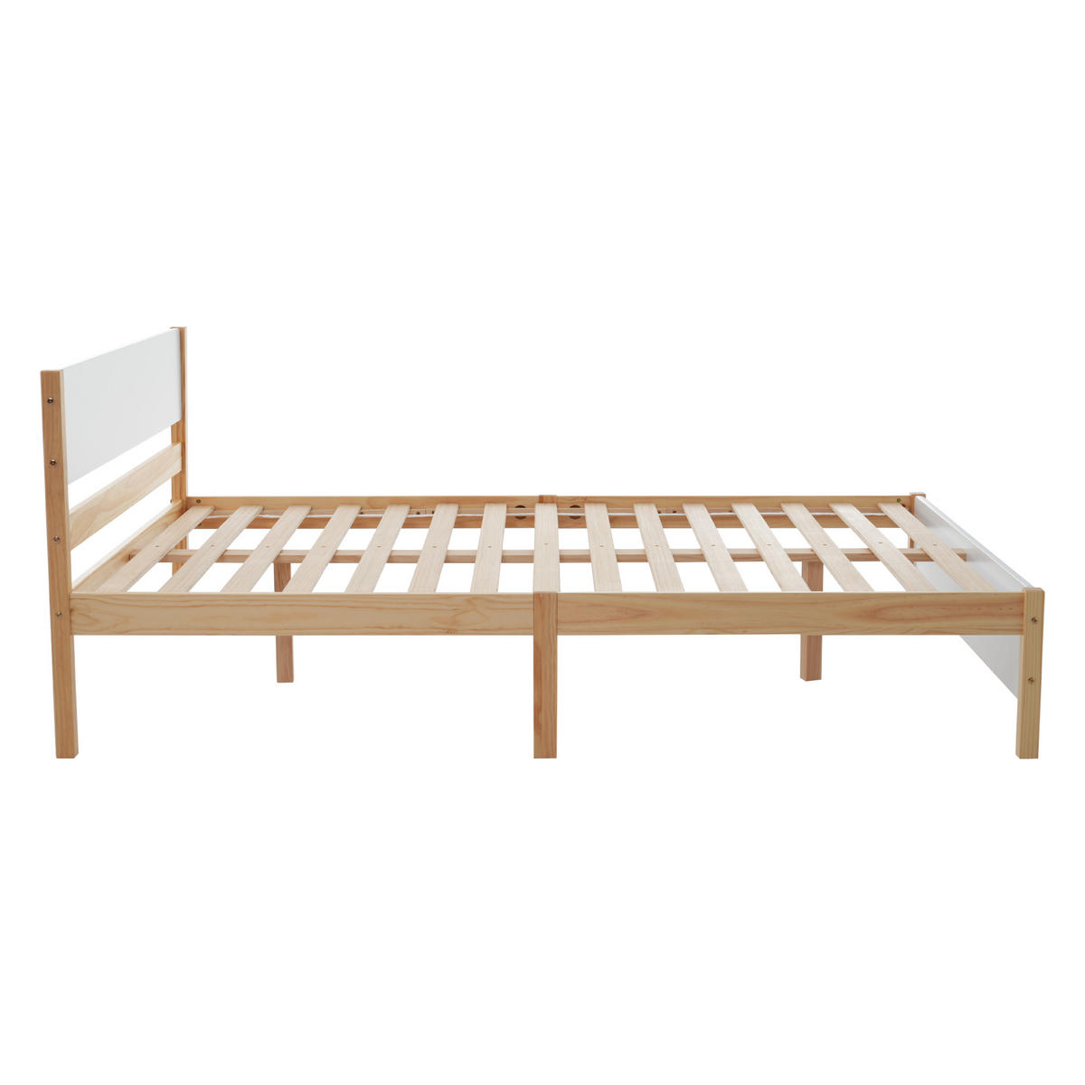 RAHMENBETT Doppelbett 140/200 cm Weiß + Natur Kiefernholzrahmen mit Mittelfuß - Naturfarben, Holz (140/200cm) - OKWISH