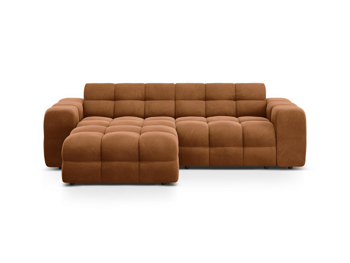 ECKSOFA links Kendal aus Samt kamel 4 Sitzplätze - Hellbraun, Textil (173/256cm) - Micadoni
