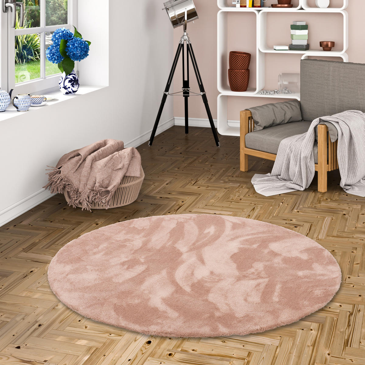 LUXUS HOCHFLOR SHAGGY TEPPICH VELVET RUND - Altrosa, Textil (133/133cm) - Snapstyle