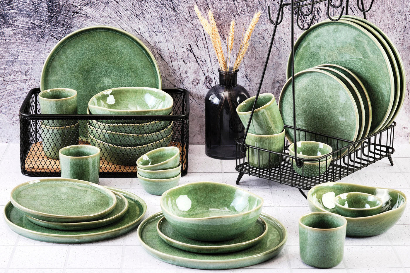 KOMPLETTSERVICE Magma - 30er-Set - Minzgrün - Grün, Keramik (1/1/1cm) - Björn