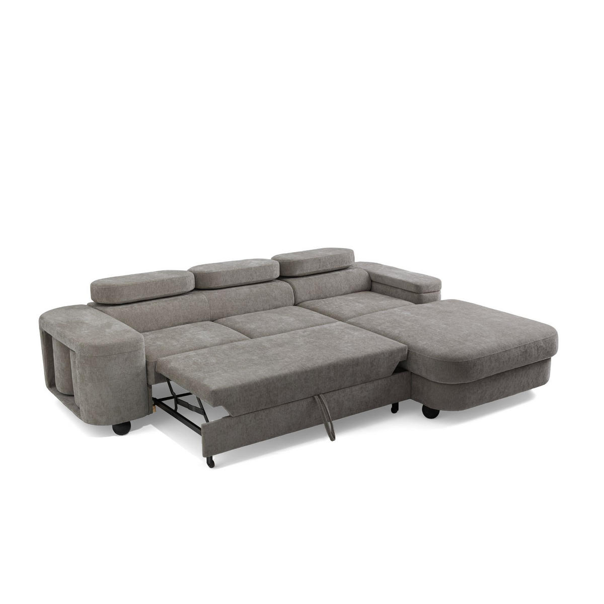 ECKSOFA LOVE L Rechts mit Schlaffunktion 124x210 Chenille Grau - Schwarz/Grau, Holz/Textil (205/284cm) - Muffo
