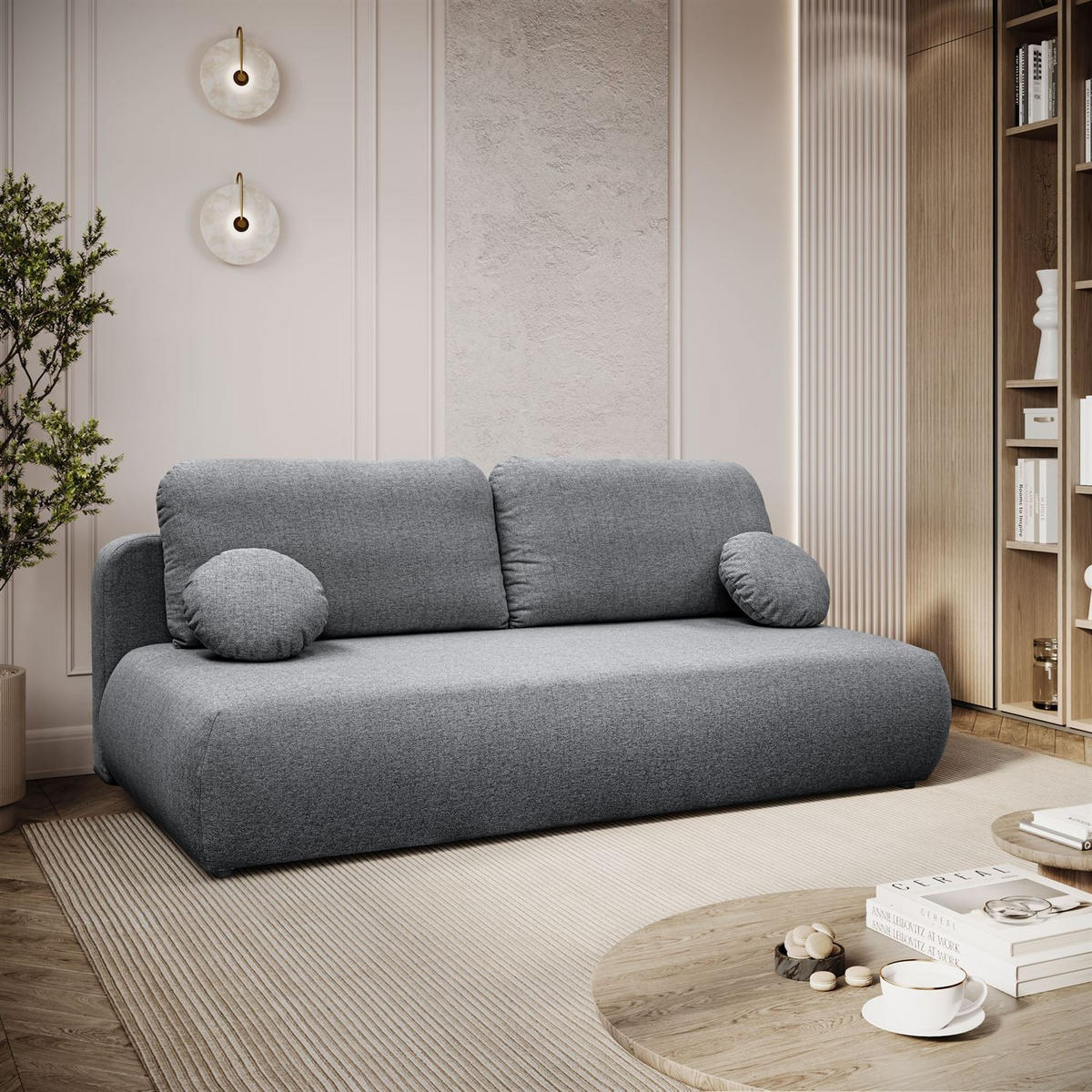 Schlafsofa CLAIRE, zweisitzig, mit Schlaffunktion, Neve 90 - Grau, Textil (208/90/95cm) - Lookway
