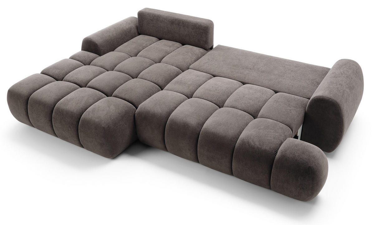 ECKSOFA 280 cm Valerio mit Bettkasten, 280 cm, Links, Schlaffunktion, Grau - Grau, Holz (280/177cm) - Emporius