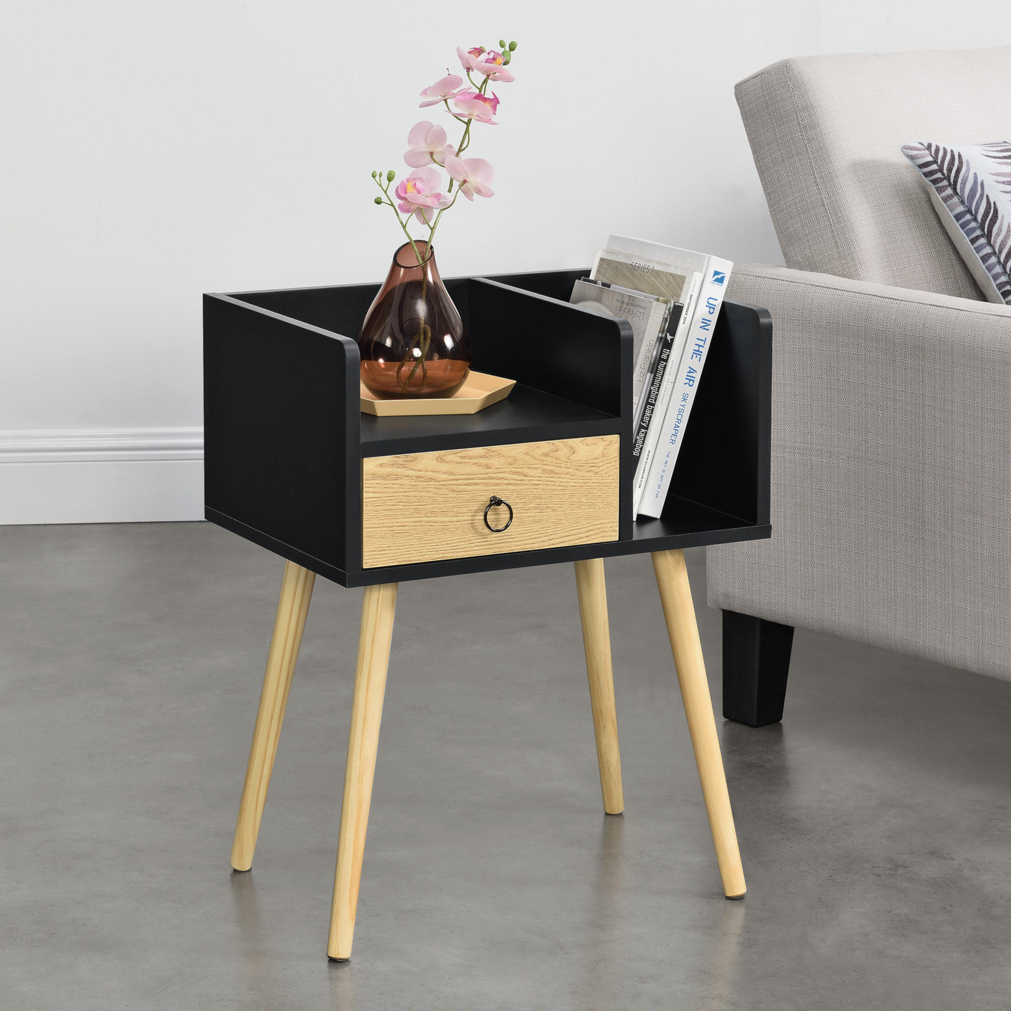 NACHTTISCH Gibbston - Schwarz, Holzwerkstoff (50/64/36cm) - [en.casa]