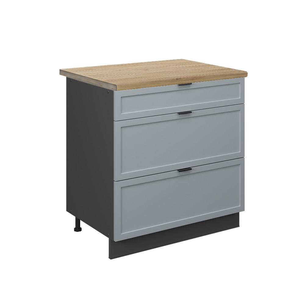 KÜCHENUNTERSCHRANK Fame-Line Hellblau-grau 80 cm mit 3 Schubladen AP Eiche - Anthrazit/Blaugrau, Holzwerkstoff (80/82/60cm) - Vicco