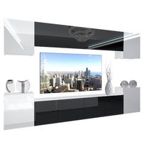 WOHNZIMMERWAND Schrankwand mit LED Weiß / Schwarz / Glänzend - Schwarz Hochglanz/Weiß, Holz (300/180/36cm) - B BELINI GROUP