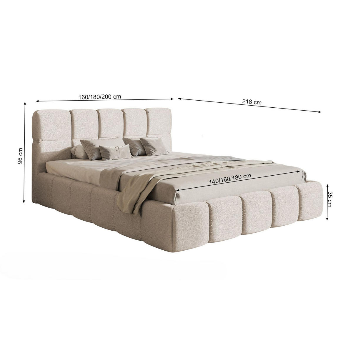 POLSTERBETT Cloudy Hellbeige Chenille, 120x200 cm - Ecru/Schwarz, Kunststoff/Textil (120/200cm) - Selsey
