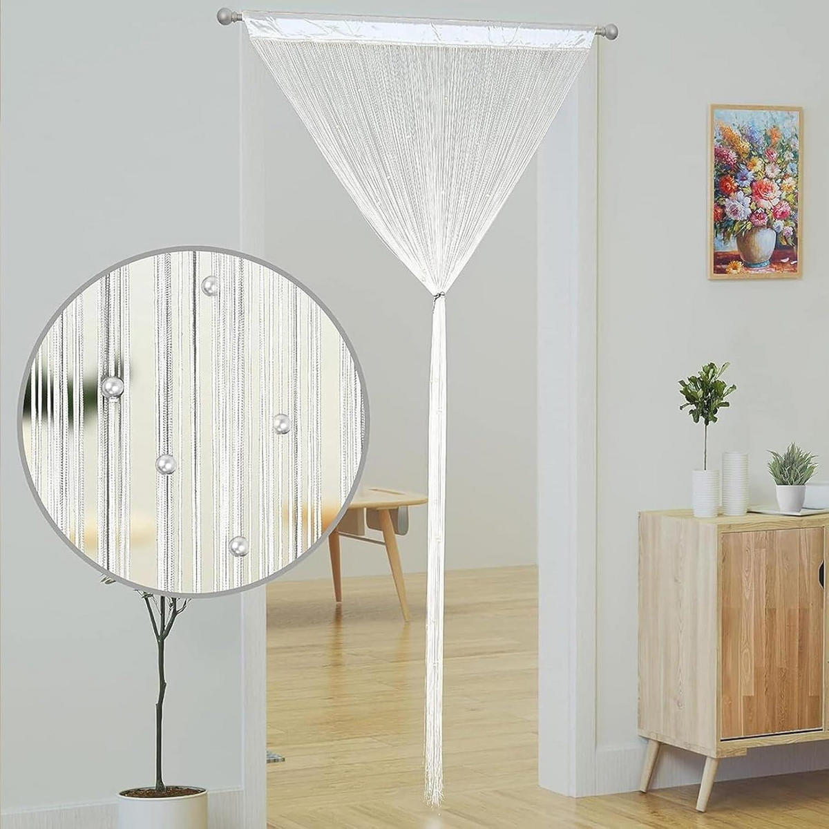 FADENVORHANG mit Perlen 100x200 cm Weiß - Weiß, Textil (10/1.5/10cm)