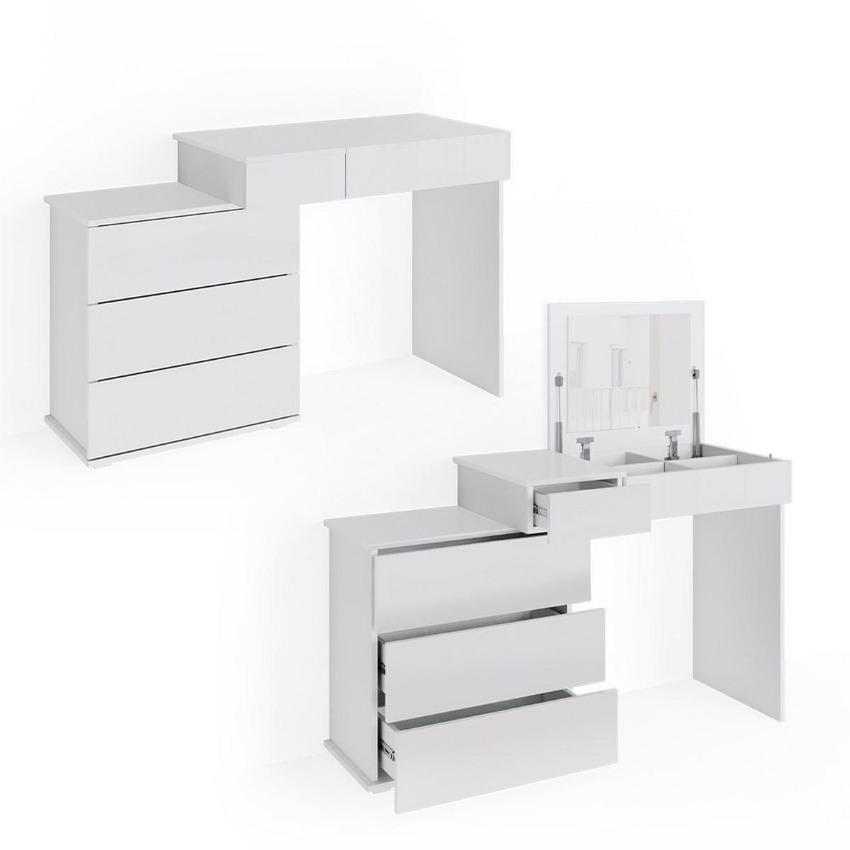 SCHMINKTISCH Lotos Weiß 117.4 cm mit LED Beleuchtung und Hocker - Weiß, Holzwerkstoff (117.4/78/45cm) - Vicco