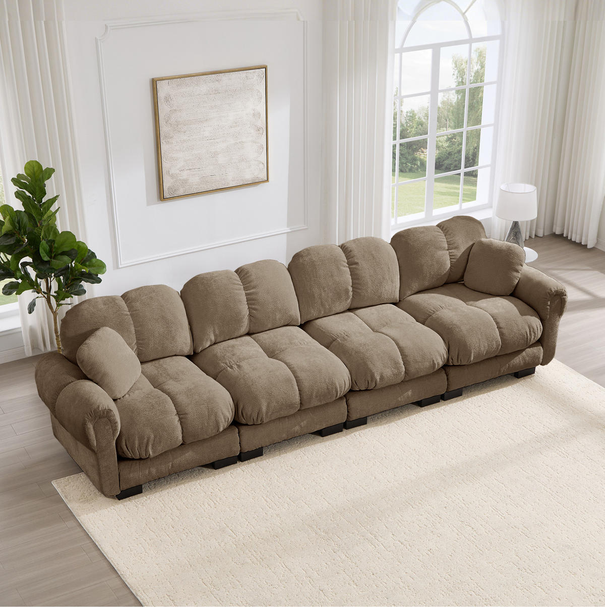 SOFA 330/86/90 cm in Braun aus Chenille mit Steppnähten und Stecksystem - Braun, Textil (86/90/330cm) - Flora Grace