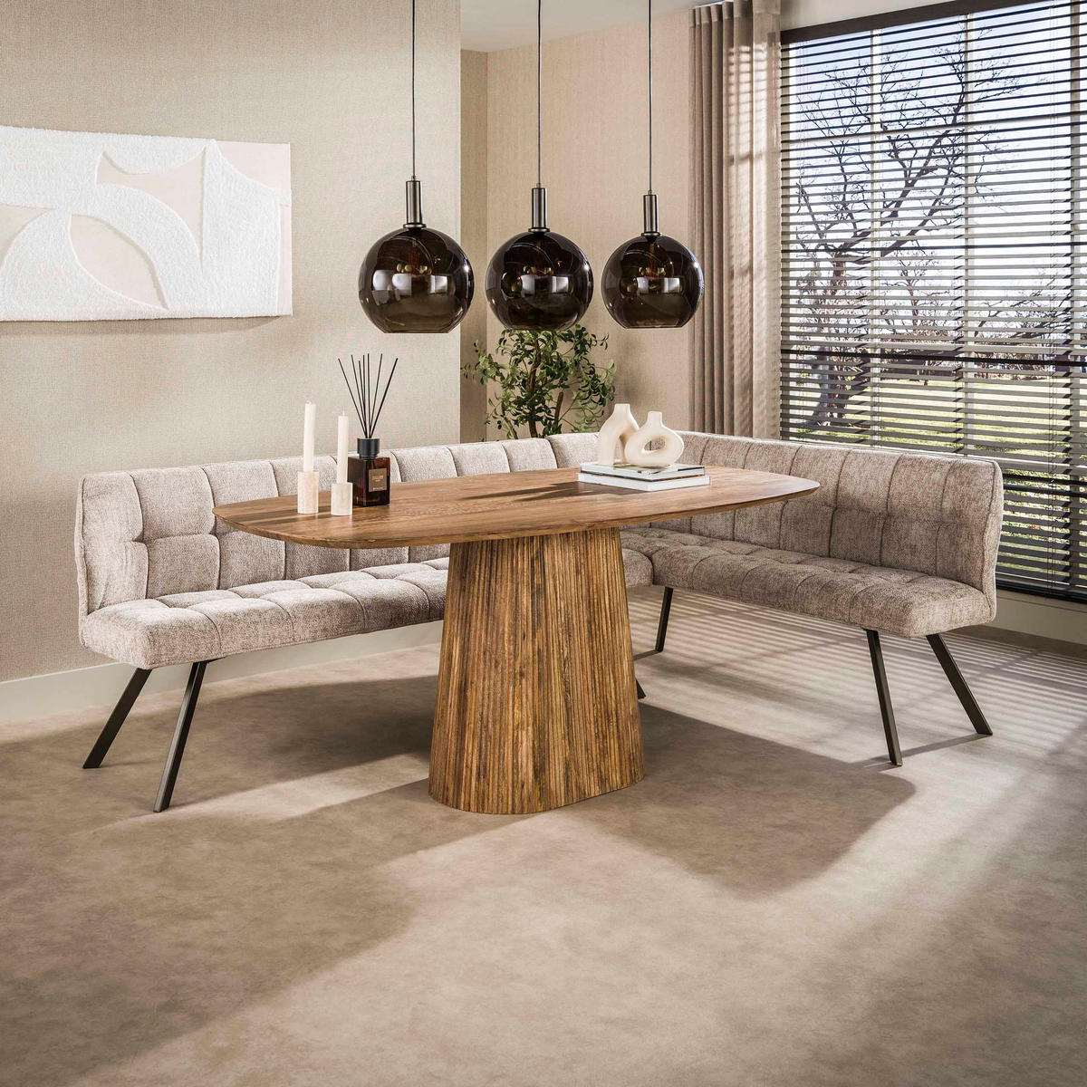 EETKAMERBANKEN Raster Beige 150/230/81 cm - Beige, Textil (230/81/150cm) - Hoyz Collection