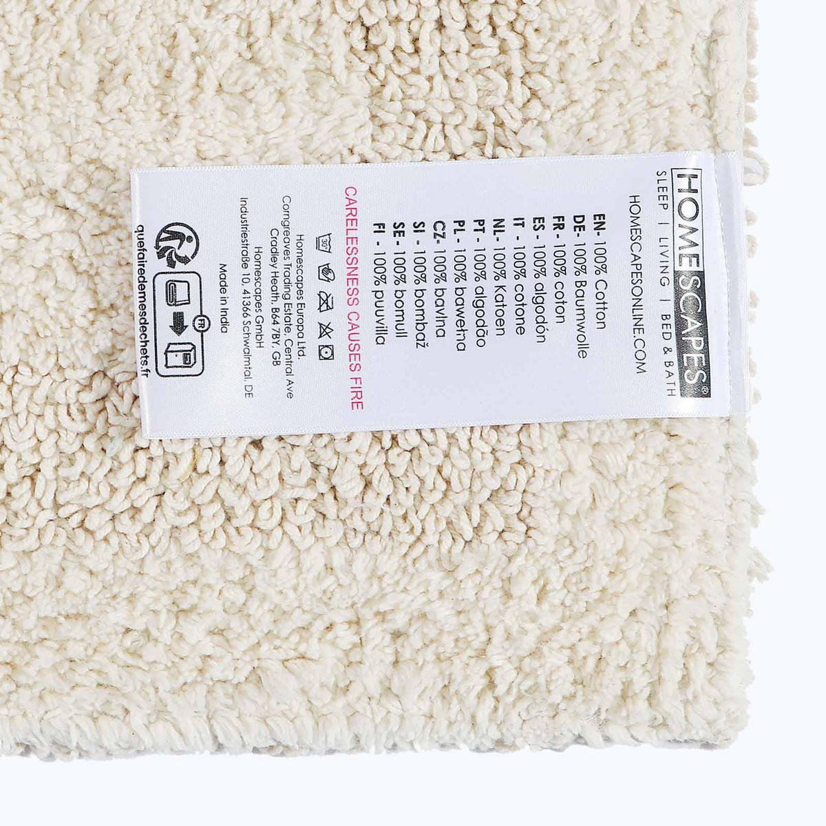 BADEMATTE halbrund 50/80 cm, 100% Baumwolle, wendbar - Creme, Textil (50/80cm) - Homescapes