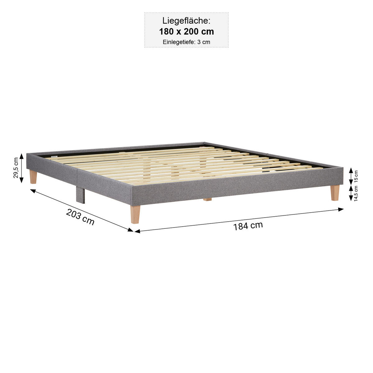 POLSTERBETT mit Lattenrost 180/200 cm in Grau - Grau, Textil (180/200cm) - Homestyle4u