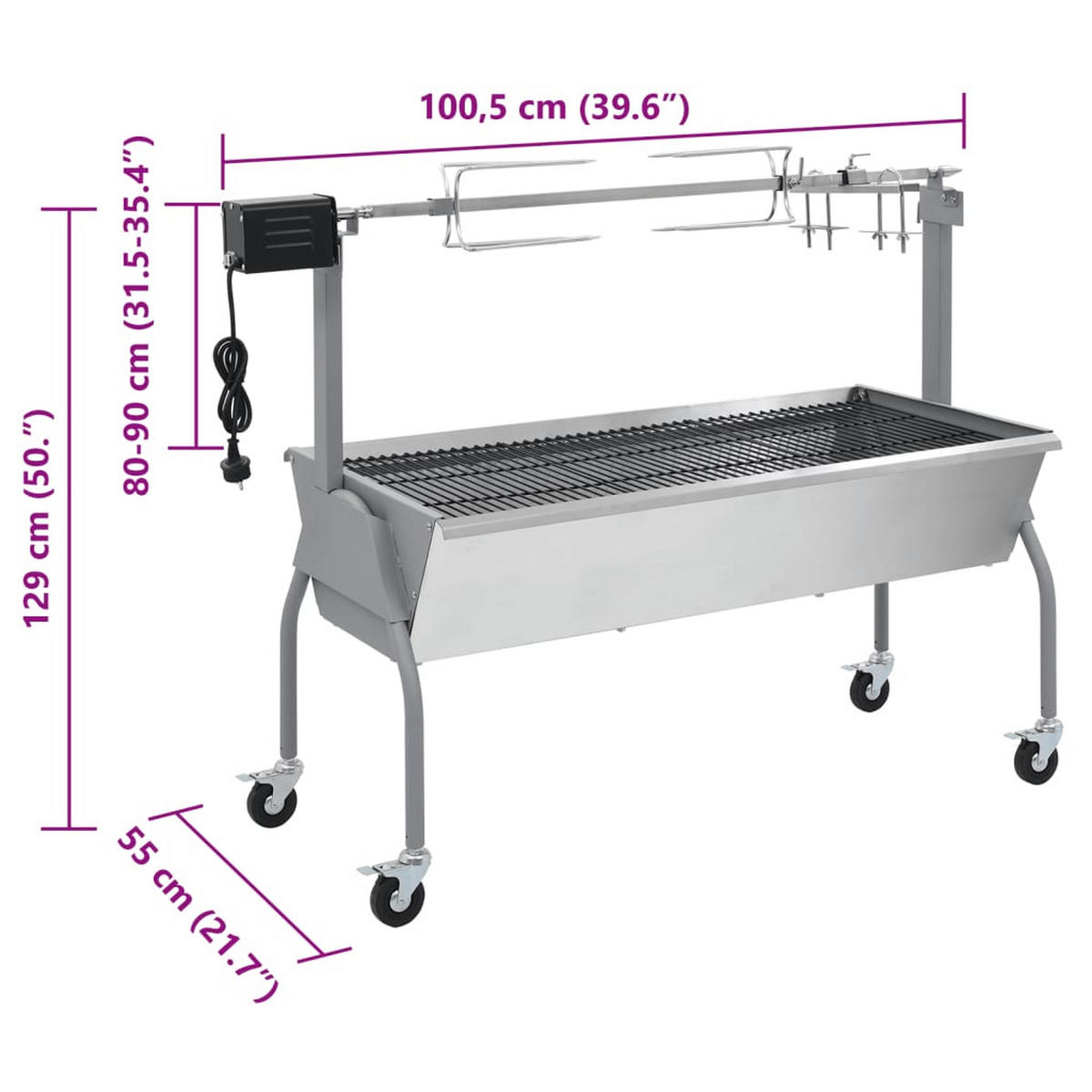 SPANFERKELGRILL Metzgergrill Mit Elektrischem Antrieb - Silberfarben, Metall (55.1/100.5/128.8cm) - vidaXL