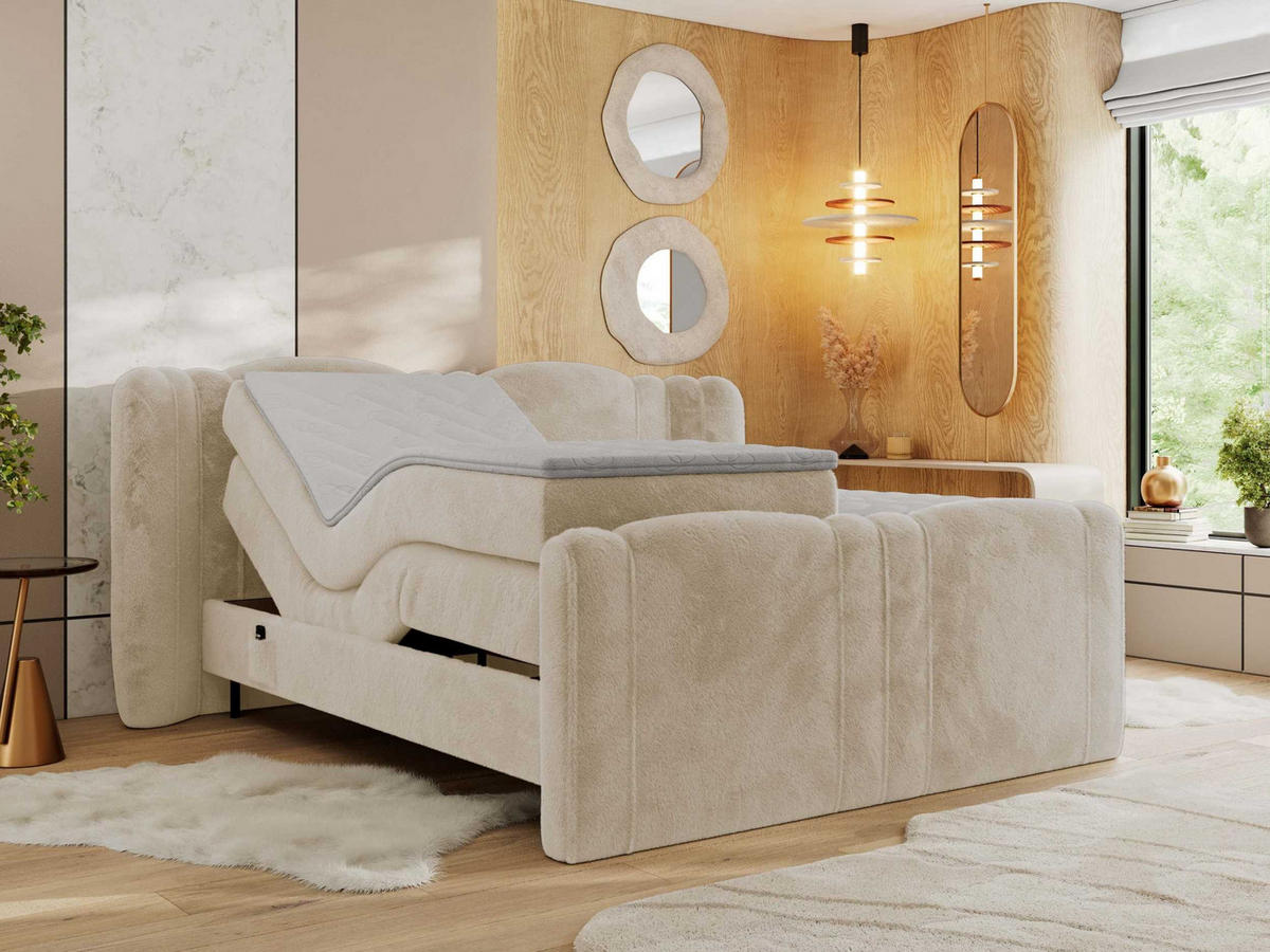 BOXBETT FORTINA 180/200 - Creme Plüsch - H3 - Creme, Holz/Textil (180/200cm) - MKS