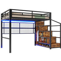 VISOKI krevet 140/200 cm s LED osvjetljenjem, garderobnim spremištem i vješalicom, Crni - crna, metal (140/200cm) - Redom