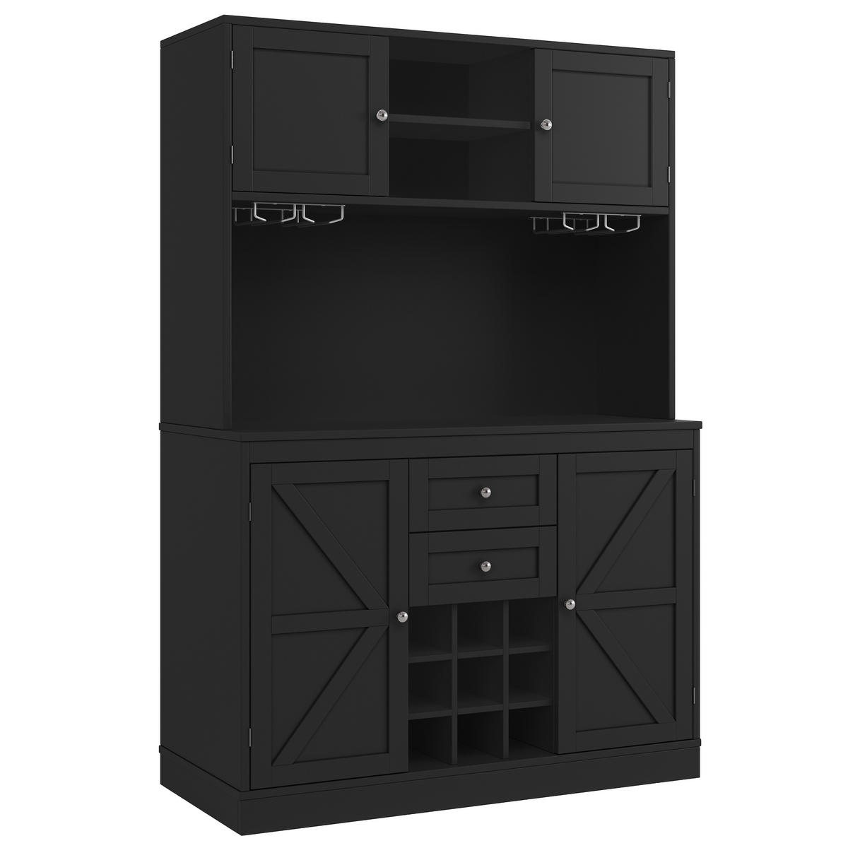 GESCHIRRSCHRANK aus MDF 120x40x188cm in Schwarz mit Weinregal - Schwarz, Holzwerkstoff (120/188/40cm) - Modfu