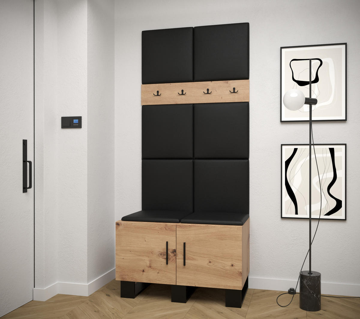 GARDEROBEN-SET 196/84/45,6 - Schwarz/Eiche Artisan, Holz/Kunststoff (84/196/45.6cm) - Abiks Möbel