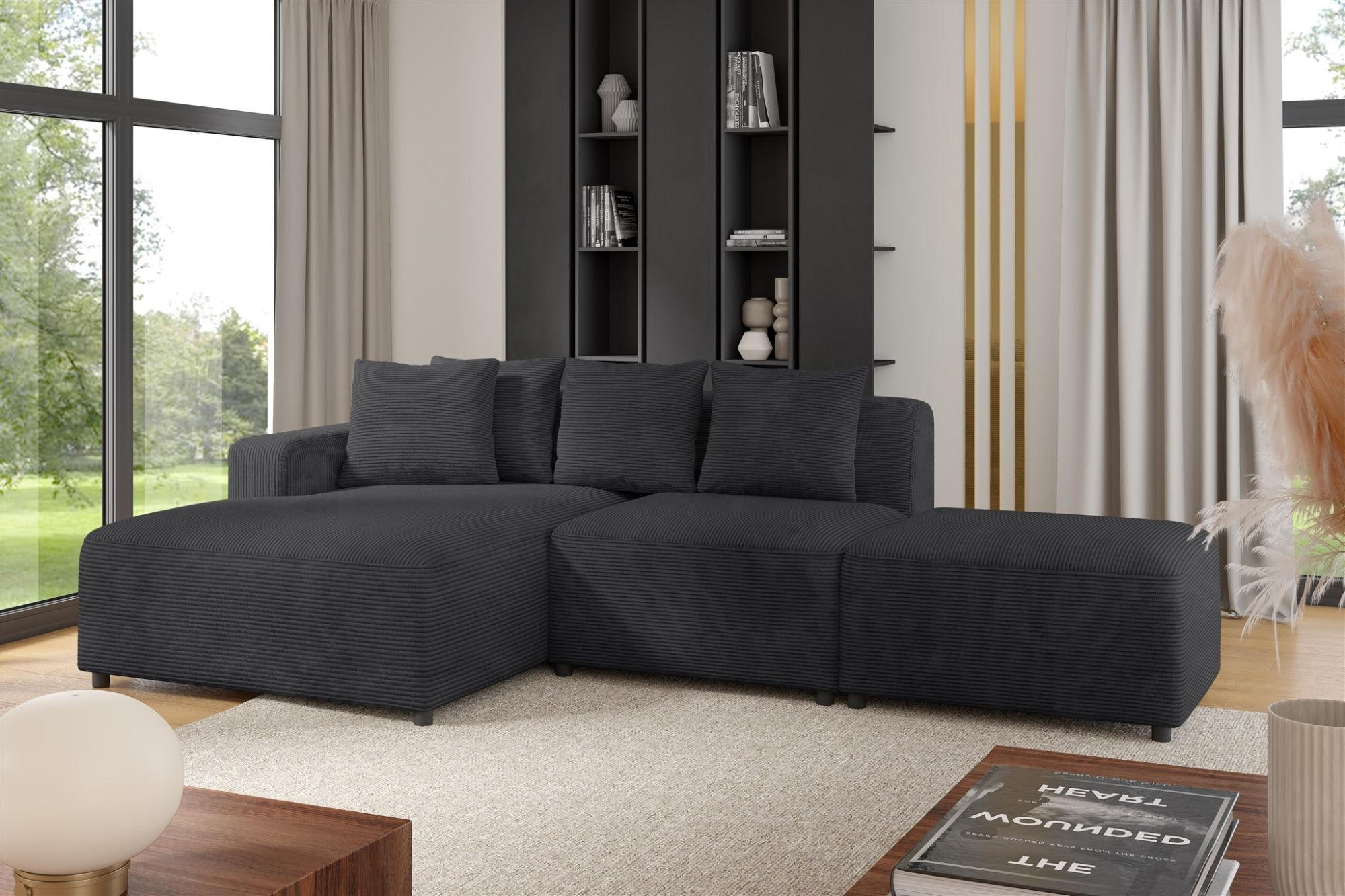 ECKSOFA Megan Xs In Poso - Anthrazit, Holzwerkstoff/Textil (304/165cm) - Fun Möbel