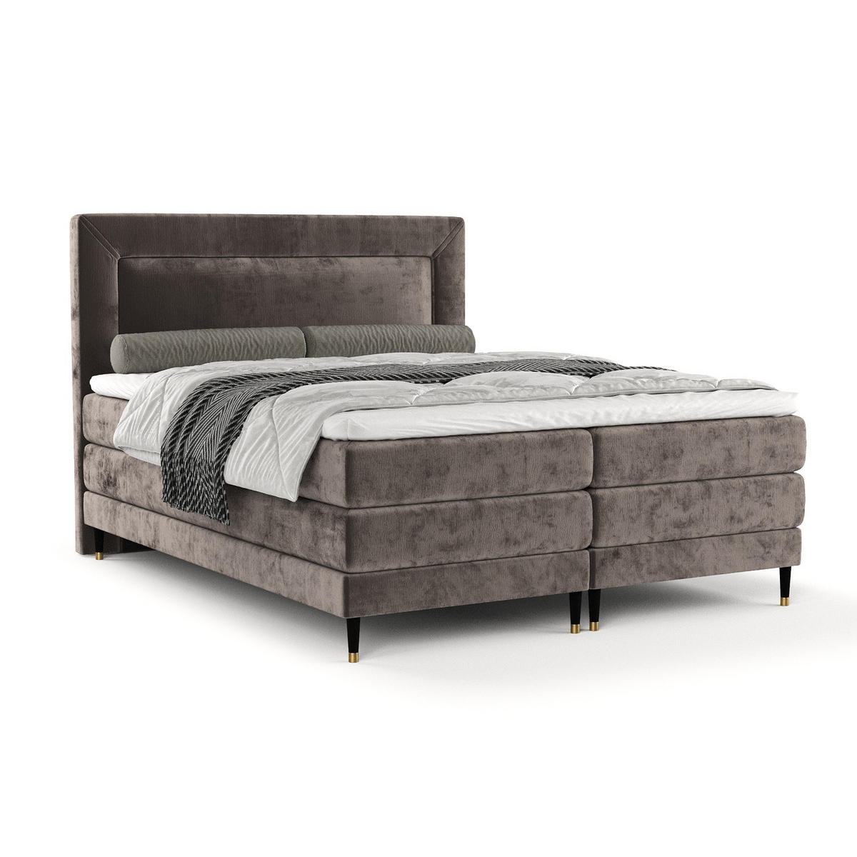 BOXSPRINGBETT Madame Braun 160/200 cm mit Matratzen und Topper - Schwarz/Braun, Holz/Holzwerkstoff (160/200cm) - Maison de Reve