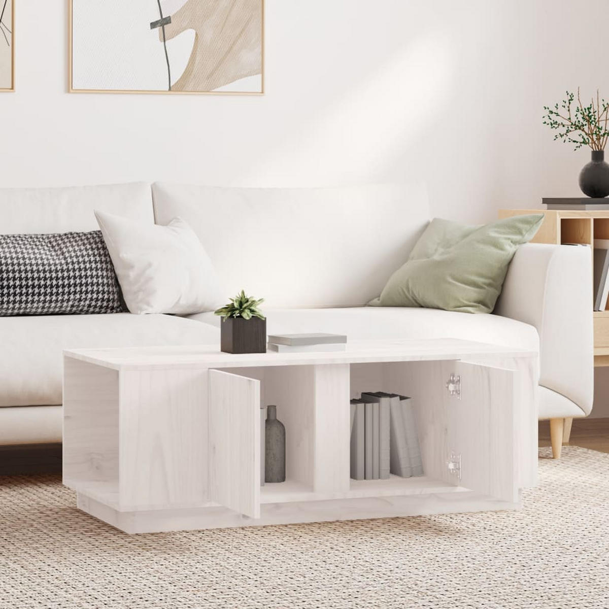 COUCHTISCH Weiß 110x50x40 cm Massivholz Kiefer - Weiß, Holz (110/50/40cm) - furnicato