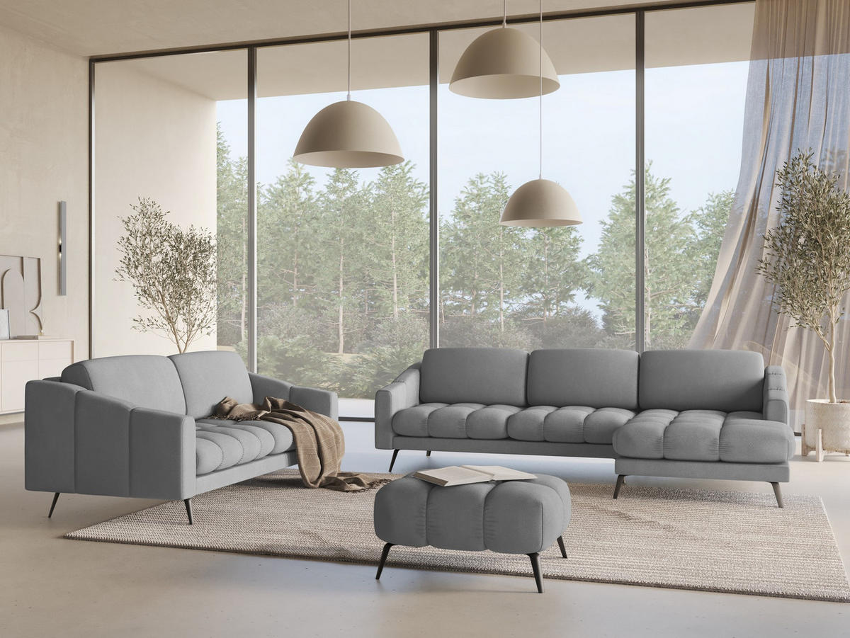 3-SITZER SOFA Chenille Stoff Grau - Hellgrau/Schwarz, Textil/Metall (202/80/95cm) - Makamii