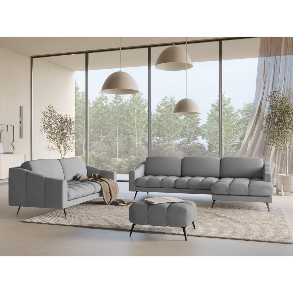 Thumbnail - Makamii Pouf, Hellgrau, Textil, 1-Sitzer, Füllung: Schaumstoff, 78x41x60 cm, Made in EU, Wohnzimmer, Hocker, Sitzhocker