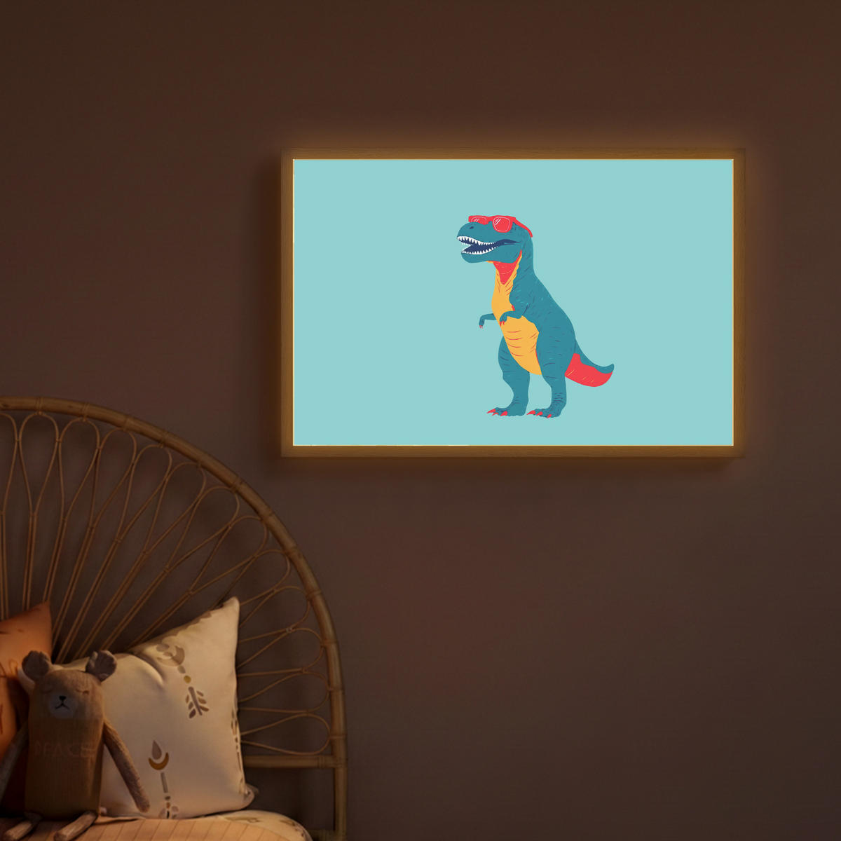 NACHTTISCHLAMPE MIT AKKU Dinosaurier - Blau - Sonnenbrille 60x40 cm - Hellblau, Holzwerkstoff (8/60/40cm) - OnlyWow