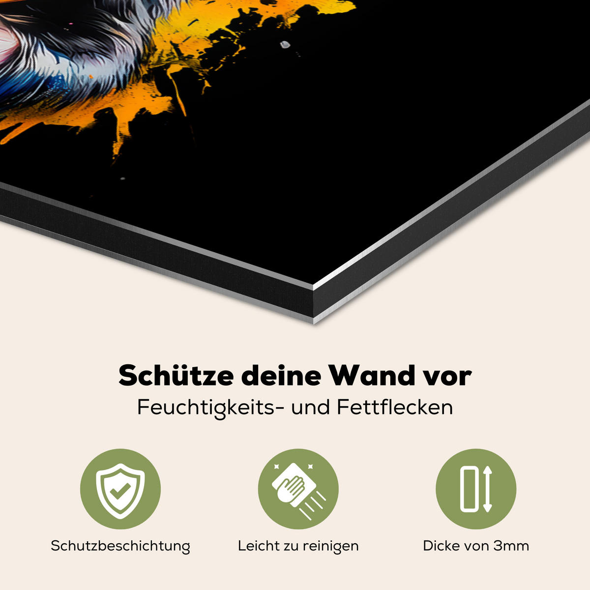SPRITZSCHUTZ KÜCHE Affe - Graffiti - Farbenfroh - Bananen - Modern 60x40 cm - Gelb, Metall (60/0.3/40cm) - MuchoWow
