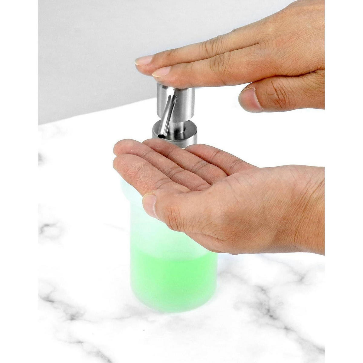SEIFENSPENDER zur Wandmontage Satiniertes Glas Edelstahl 304 Silber 200 ml - Hellgrün, Metall (6.7/10/16cm)