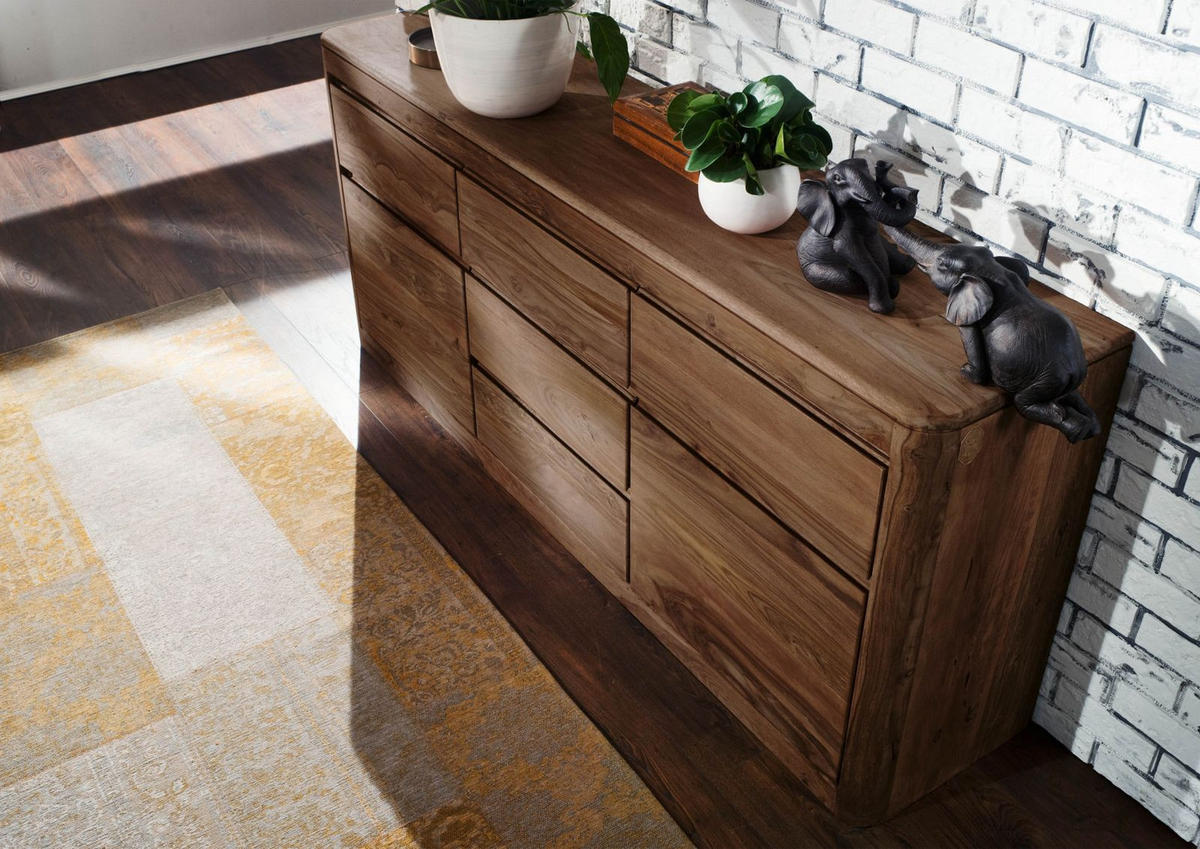 SIDEBOARD Sheesham 185x40x80 rot-braun gebeizt TORONTO #102 - Dunkelbraun, Holz (185/80/40cm) - Massivmoebel24