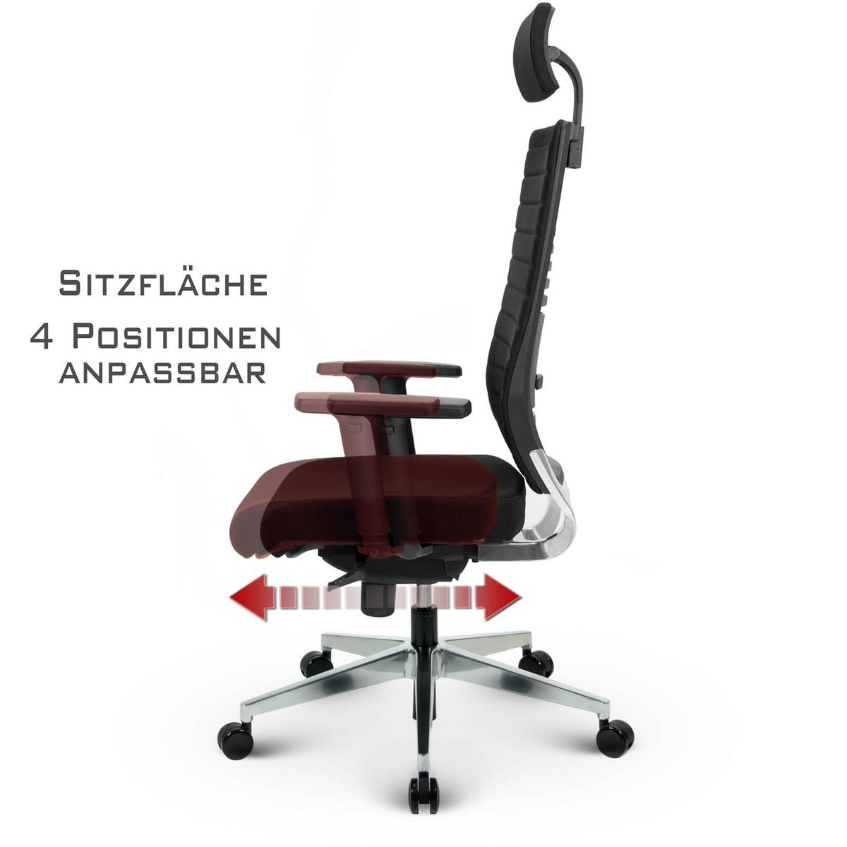 CHEFSESSEL V1301 Stoff Schwarz - ergonomisch, 150 kg belastbar, Sitzhöhe 51-63cm - Schwarz, Kunststoff/Textil (65/134/69cm) - Versee