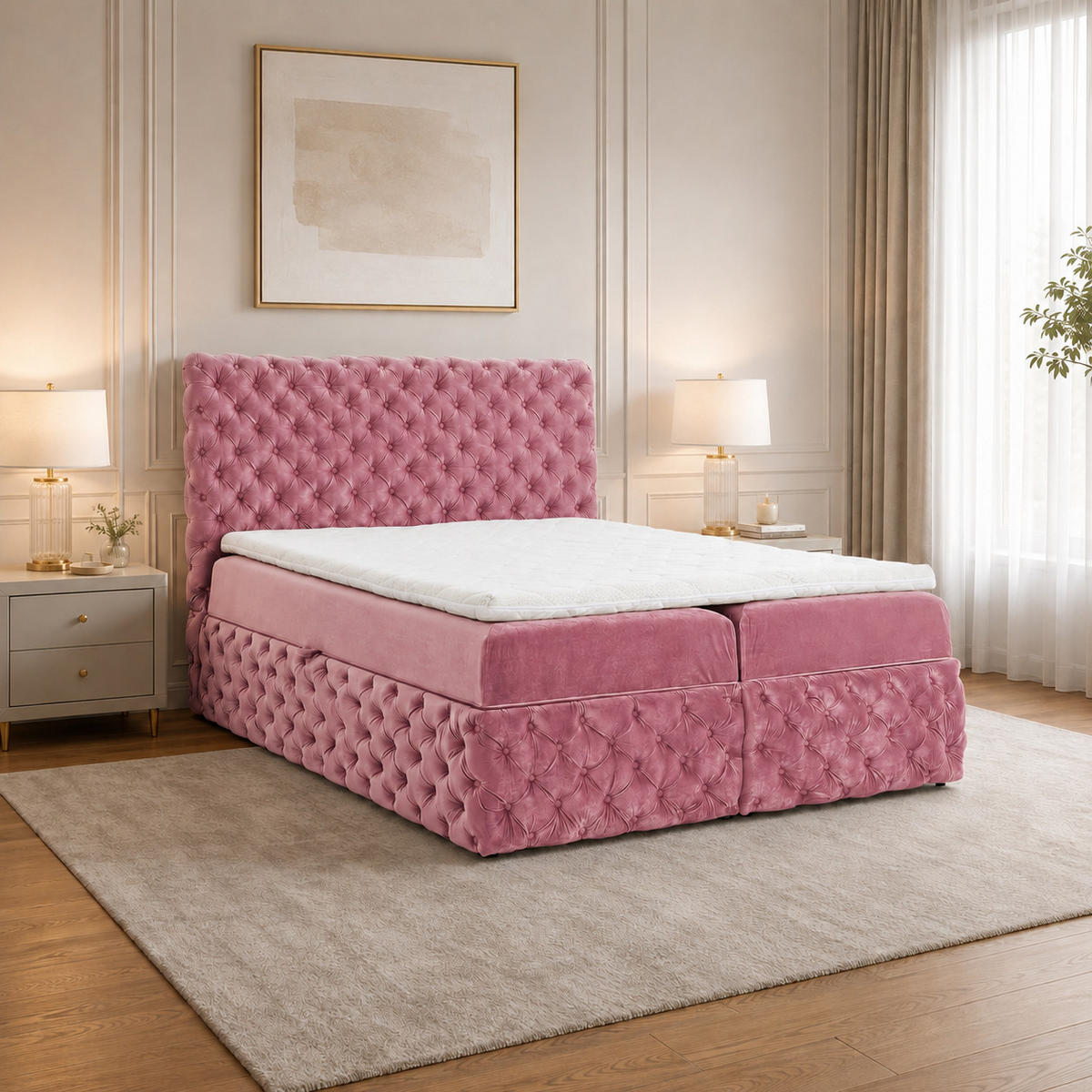 BOXBETT mit zwei Stauraum 140x200 cm in Rosa - Pink, Textil (140/200cm) - Home Collective