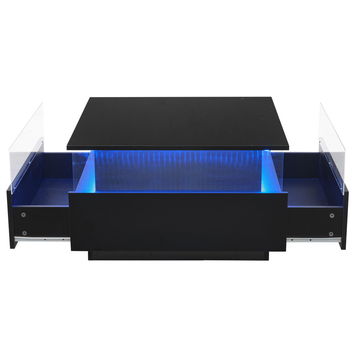 COUCHTISCH mit LED 70x70 cm Schwarz mit 2 Schubladen - Schwarz, Holzwerkstoff (70/70/41cm) - Meubliv