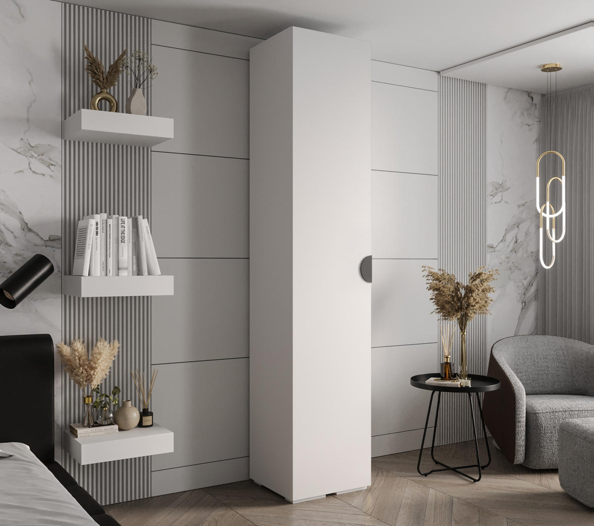 DREHTÜRENSCHRANK 236.7/50/47 1-türig - Schwarz/Weiß, Holz/Metall (50/236.7/47cm) - Abiks Möbel