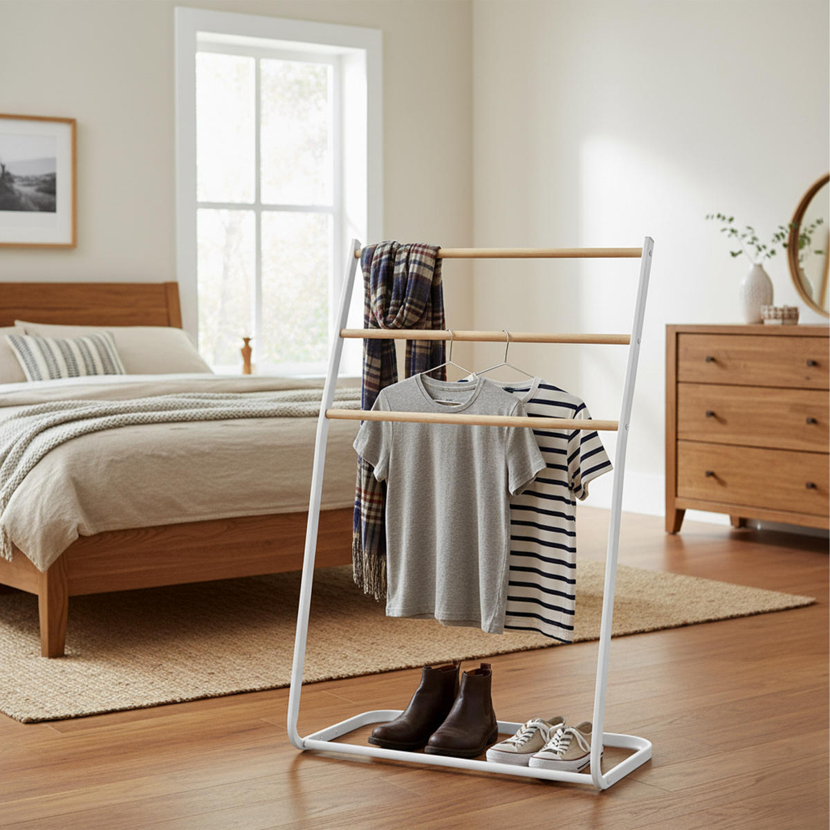 VEŠIAK uterákov - biela, kov (58/86/30cm) - Relaxdays